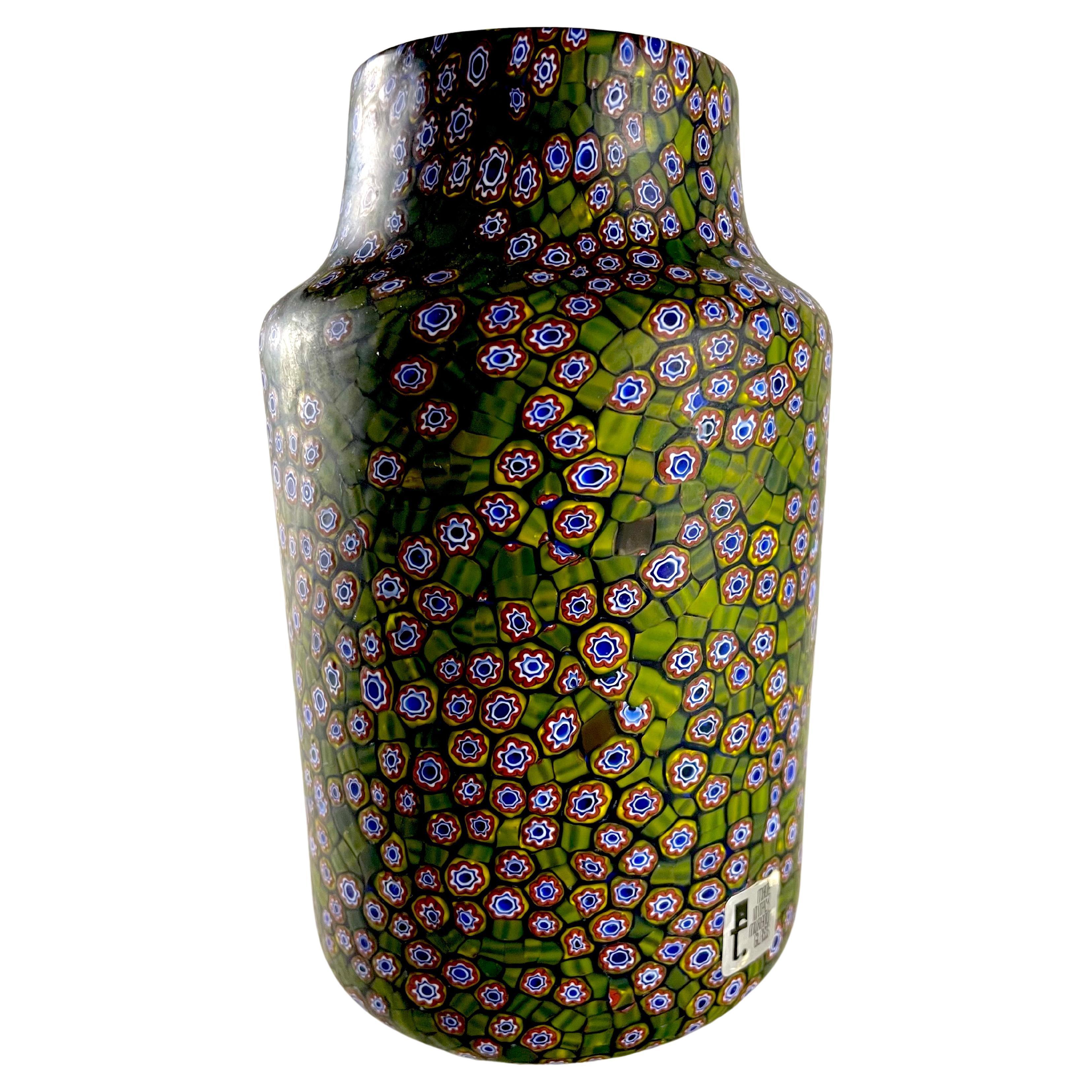 Giardino Vase - murrina sparse and green - FRATELLI TOSO Murano, 1960 circa For Sale