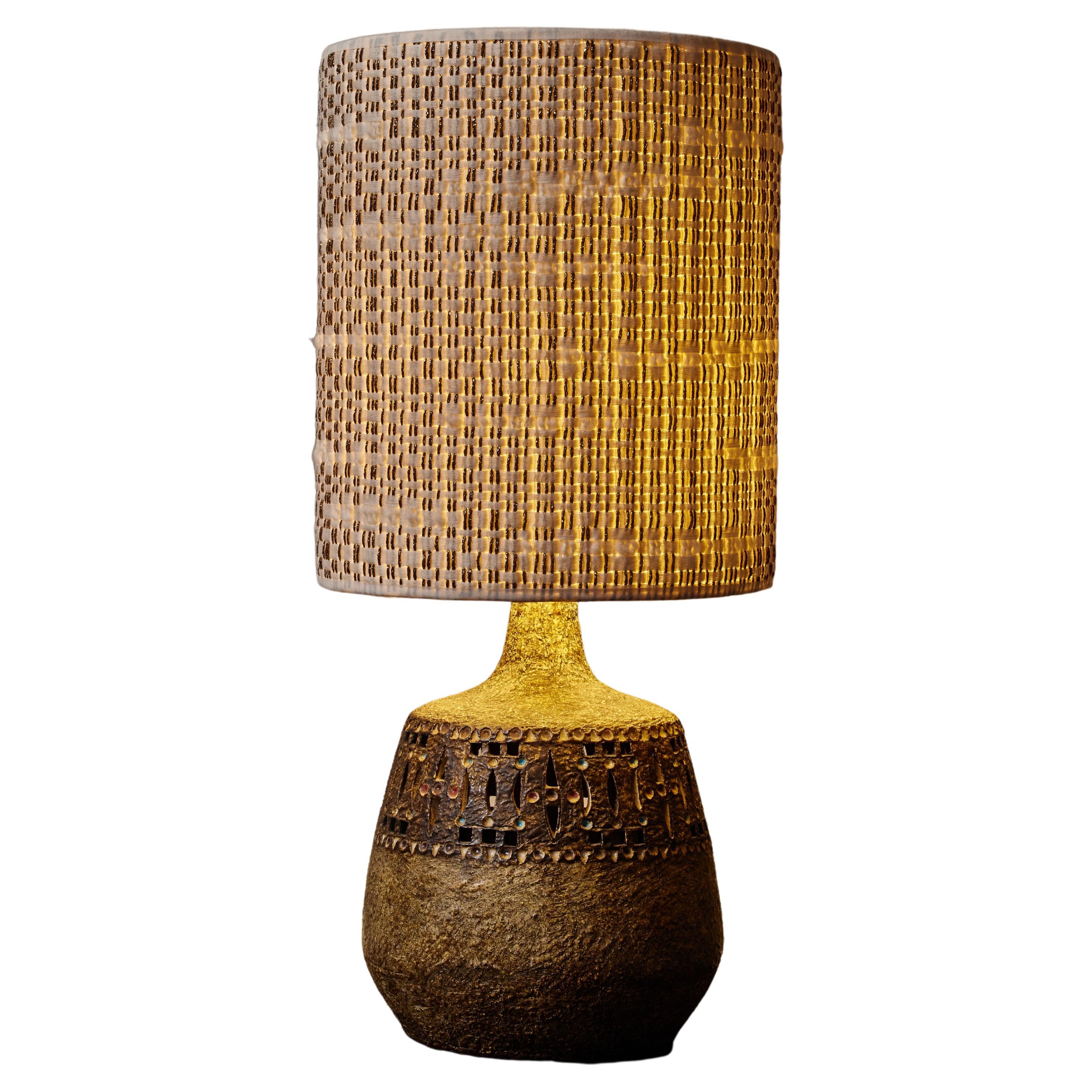 Giarusso Earth Tones Ceramic Table Lamp with Dedar Lamp Shade For Sale