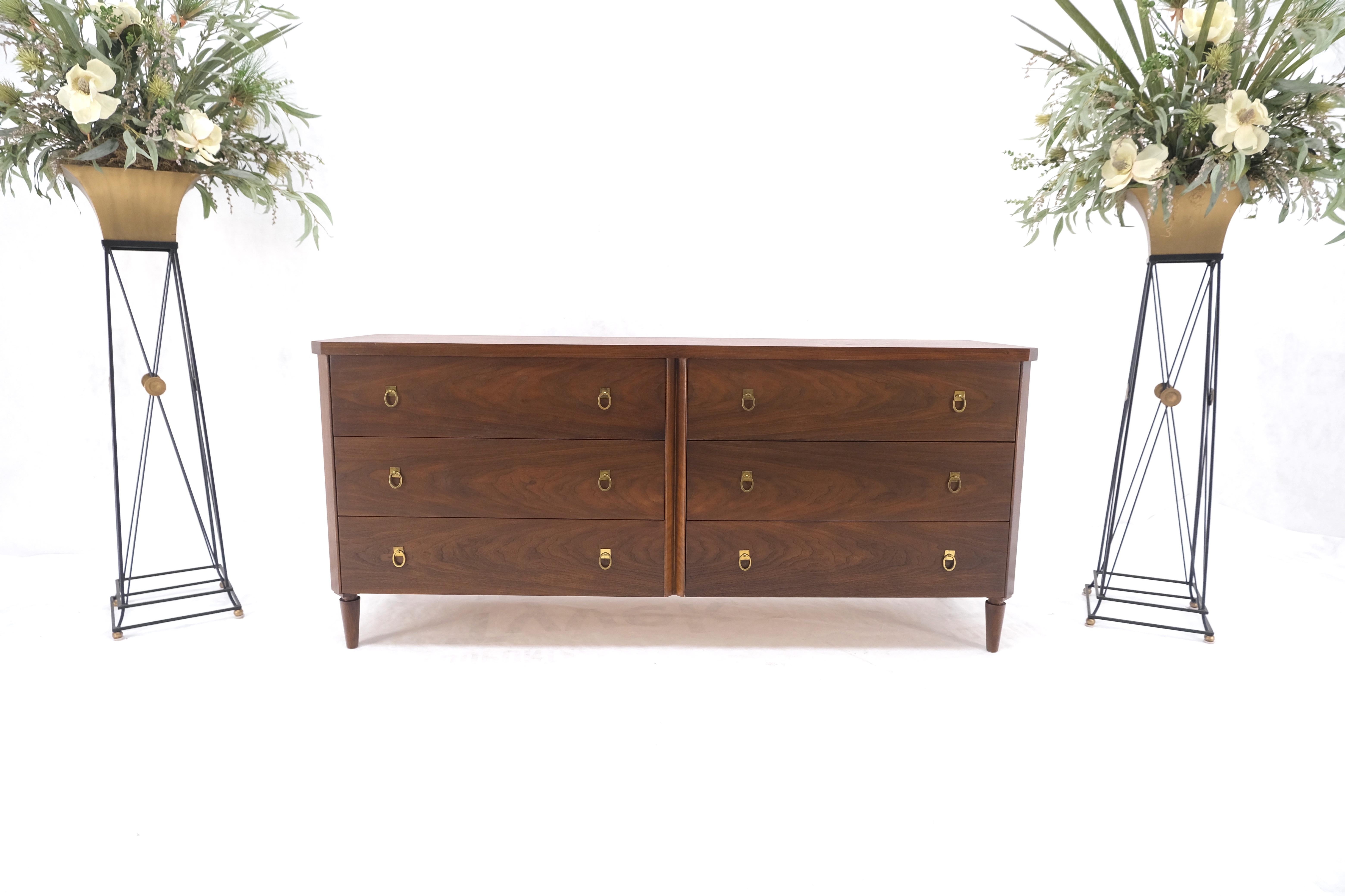 Gibbings for John Widdicomb Solid Brass Drop Pull 6 Drawers Walnut Long Dresser Credenza MINT!