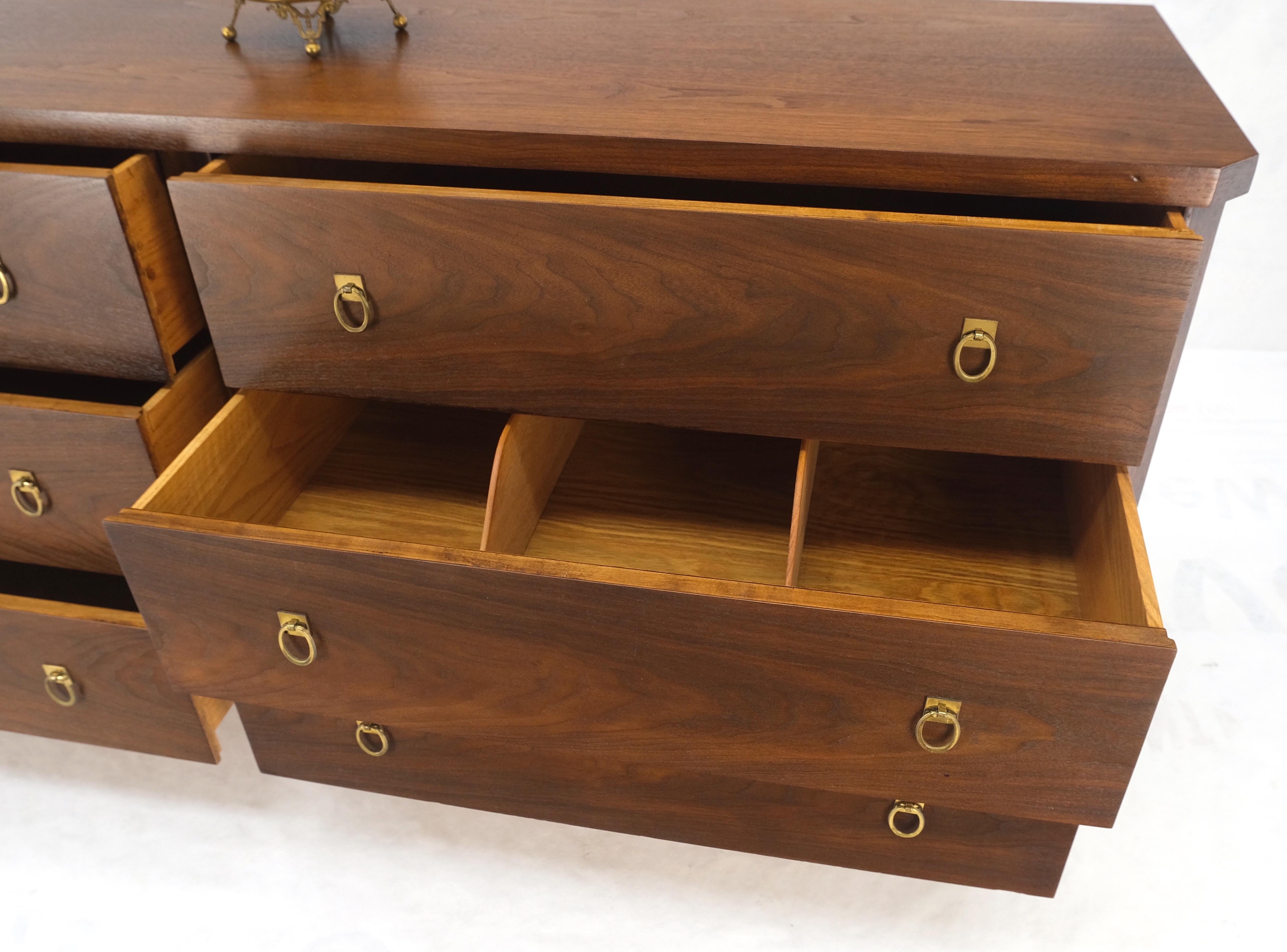 Mid-Century Modern Gibbings for John Widdicomb Solid Brass Drop Pull 6 Drawers Walnut Dresser MINT!