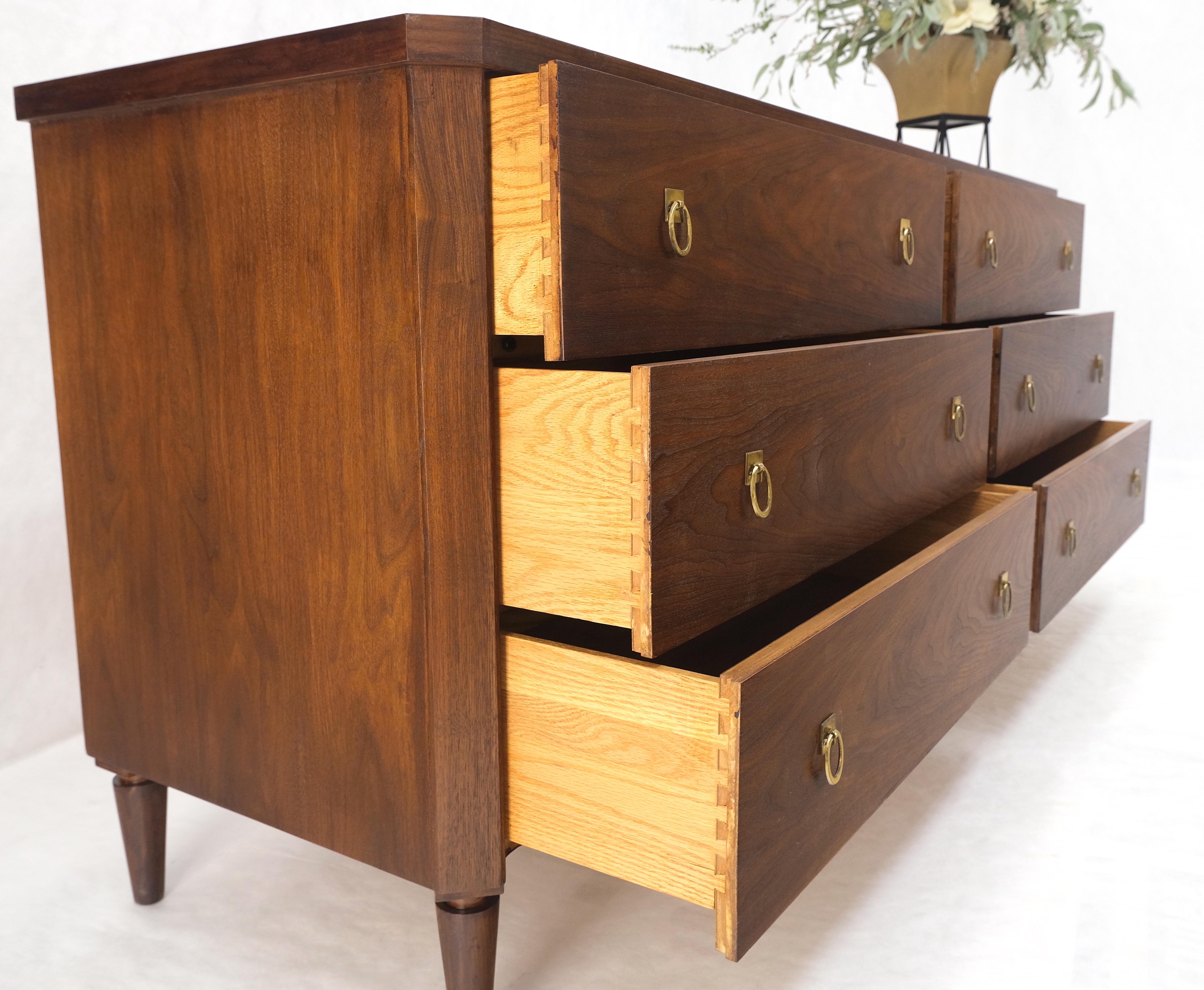 20th Century Gibbings for John Widdicomb Solid Brass Drop Pull 6 Drawers Walnut Dresser MINT!