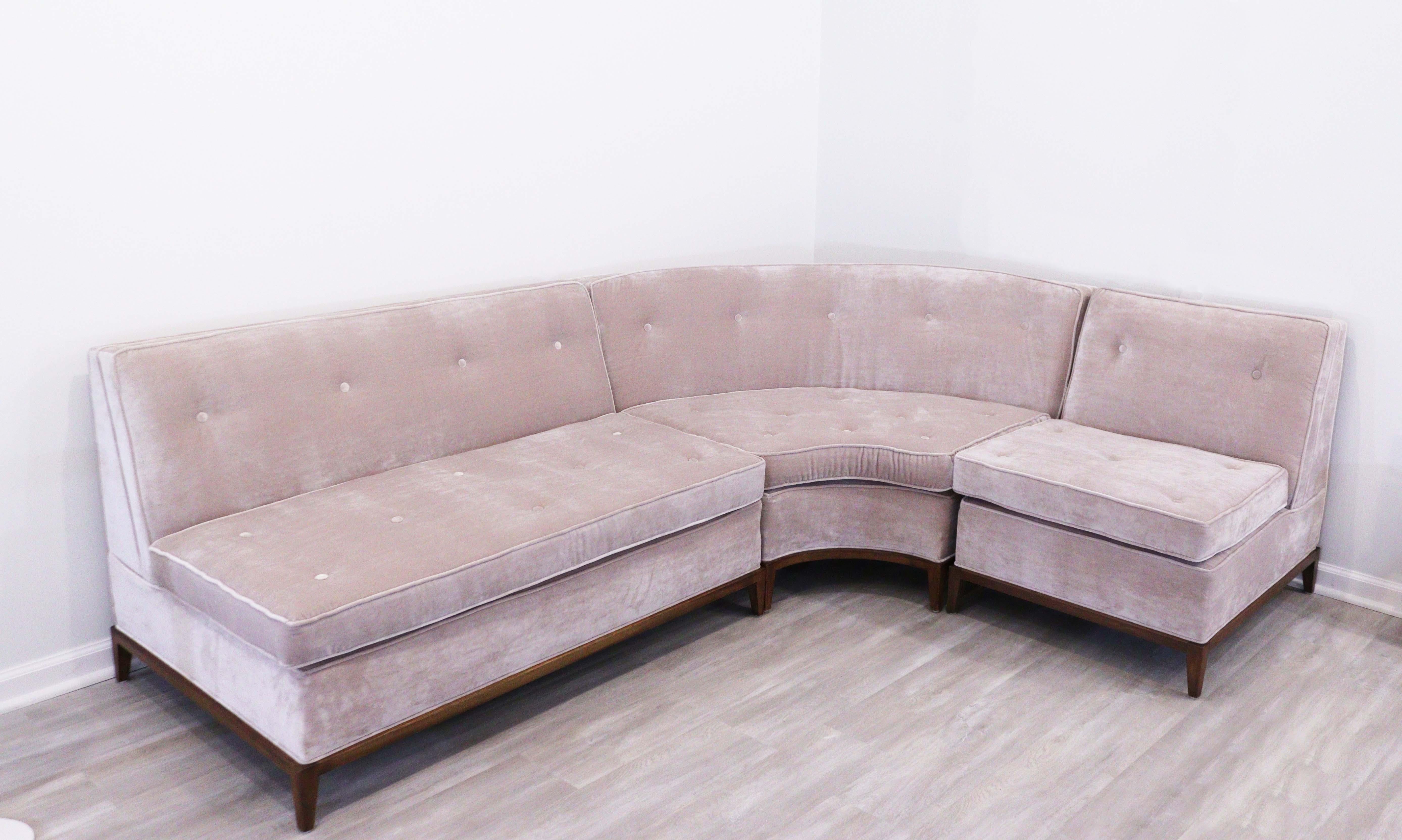 Gibbings Widdicomb Mid-Century Modern Crushed Velvet 5 Pc Sectional Sofa Curved 5
