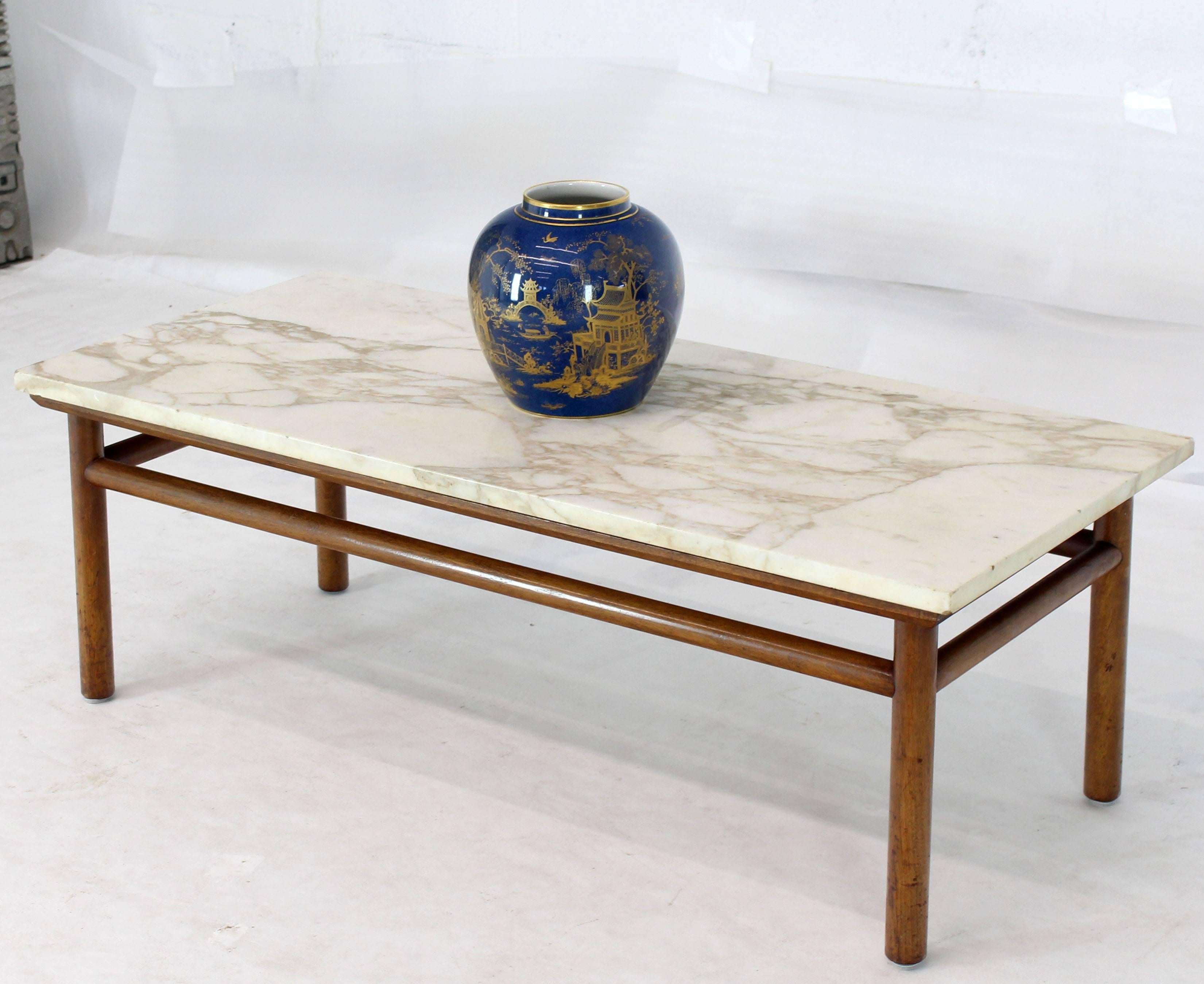 Mid-Century Modern Gibbings Widdicomb Walnut Dowel Base Marble-Top Rectangular Coffee Table