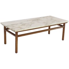 Gibbings Widdicomb Walnut Dowel Base Marble-Top Rectangular Coffee Table