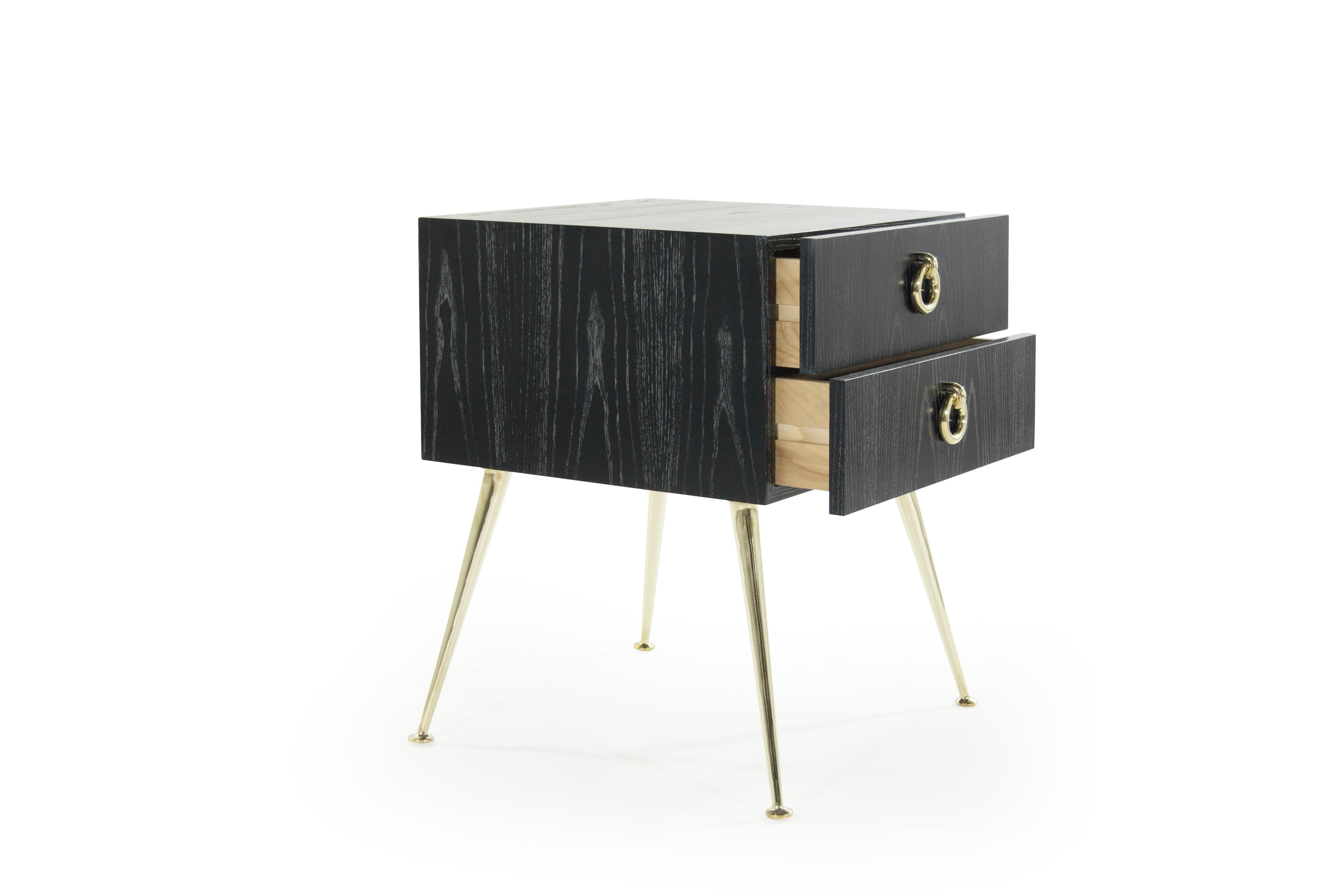 Brass Gibby Collection End Tables in Limed Oak