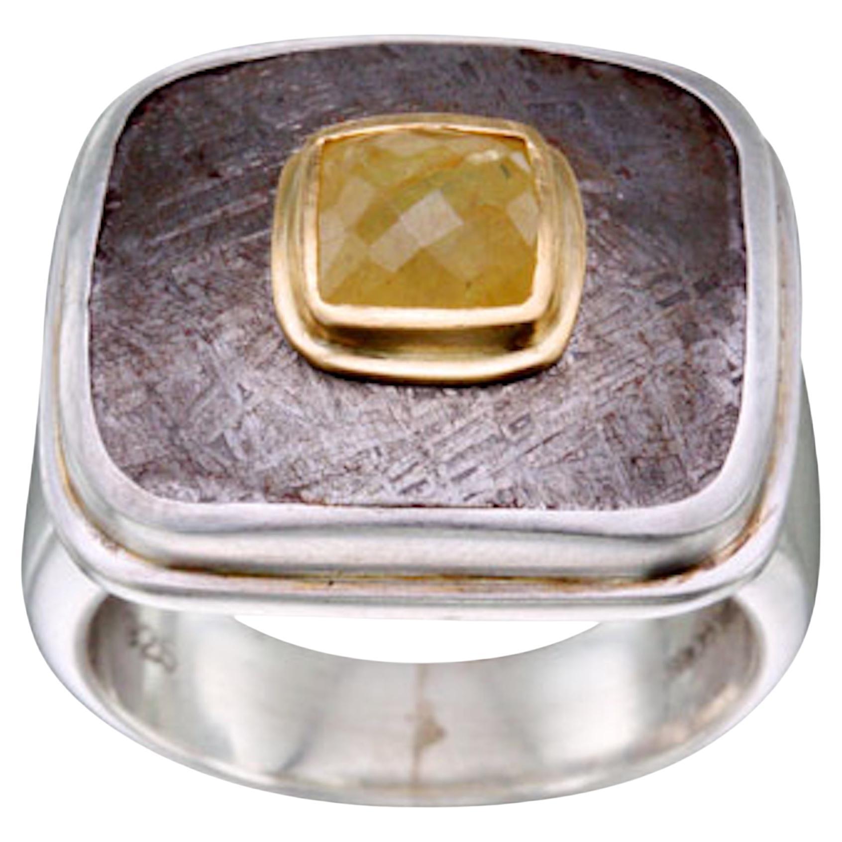 Gibeon Meteorit 1,0 Karat gelber Diamant 18K Gold/Sterling Herrenring