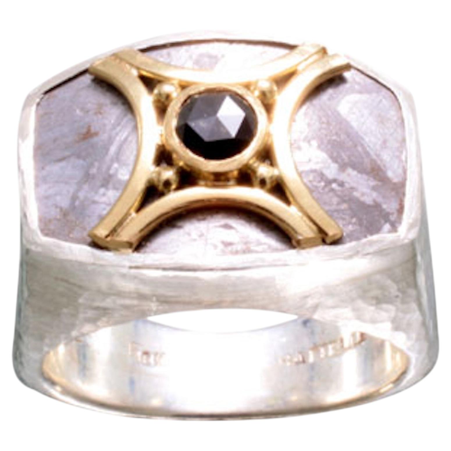 Anillo Meteorito Gibeon Diamante Negro Oro 18K/ Esterlina