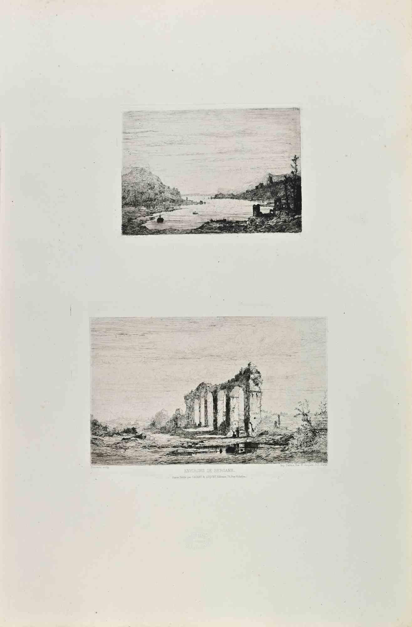 Environs de Bergame – Radierung von Giberto Borromeo – 1870er Jahre