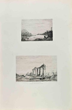 Environs de Bergame - Etching by Giberto Borromeo - 1870s