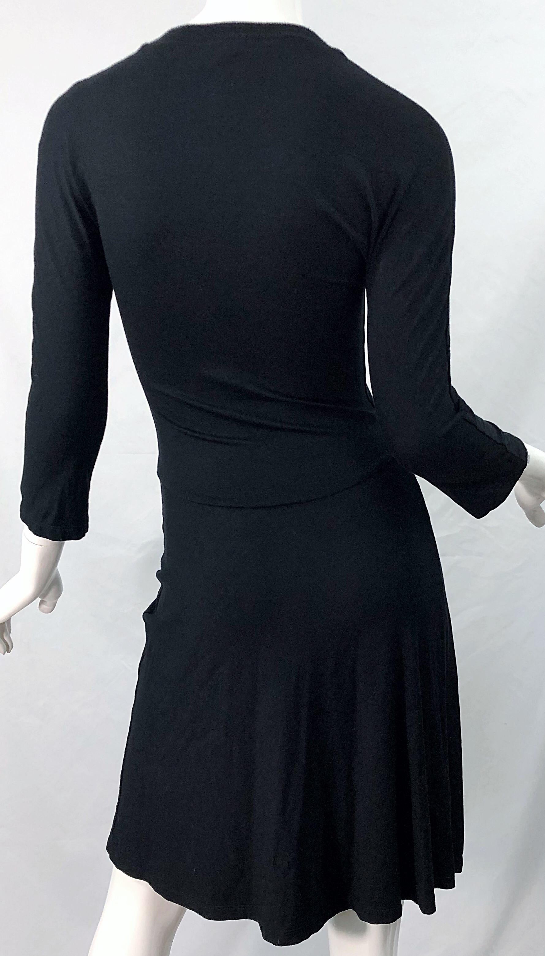 Women's Gibo Early 2000s Italian Made Size 40 Black Cut - Out 3/4 Sleeves Dress  For Sale