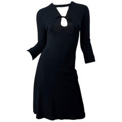 Gibo - Robe noire à manches 3/4 avec découpes, de fabrication italienne, taille 40, début des années 2000 