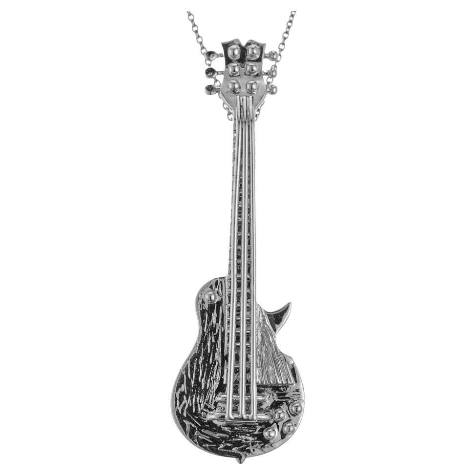 Gibson Les Paul White Gold Guitar Brooch Pendant Necklace For Sale