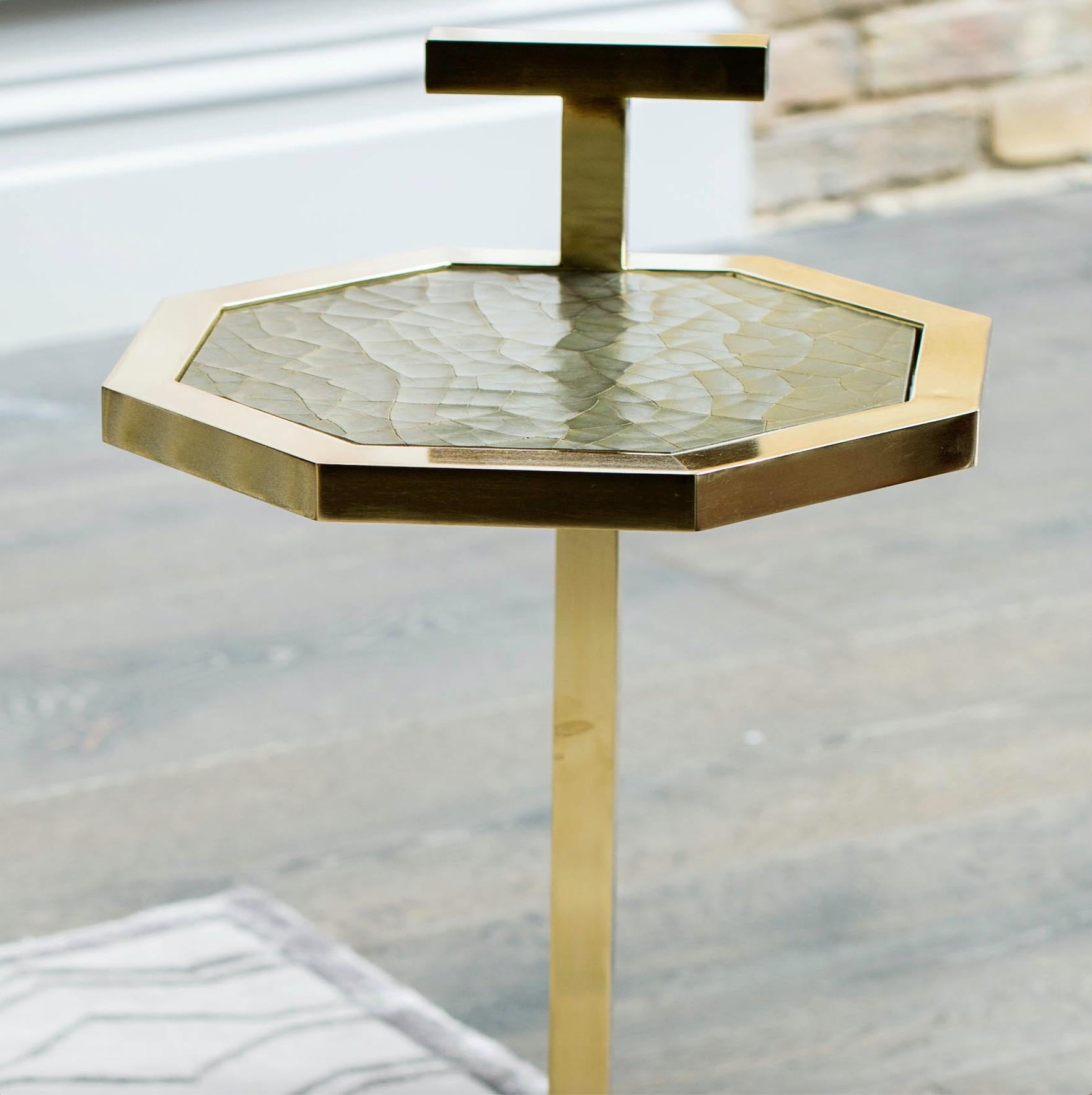 Plated Gibson Martini Table in Brass Tinted Finish and Cracked Gesso Surface