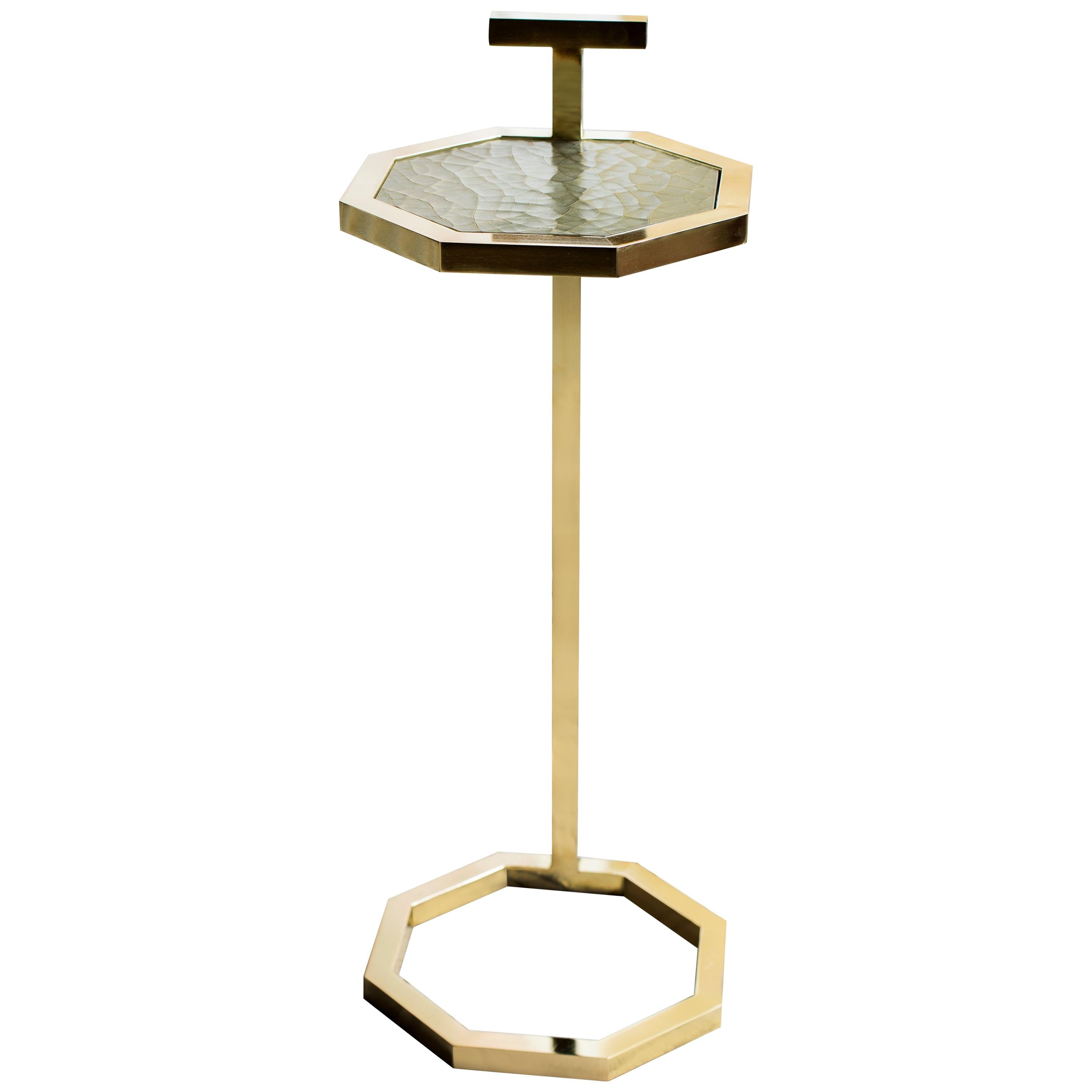 Gibson Martini Table in Brass Tinted Finish and Cracked Gesso Surface