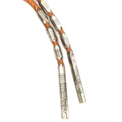 Gibson Nez Navajo Sterling Silver Large Turquoise Braided Tan Leather Bolo Tie