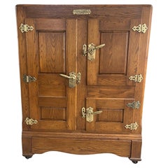 Antique Gibson Refrigerator Co. Three Compartment Brass & Oak Ice Chest, 19th Century
