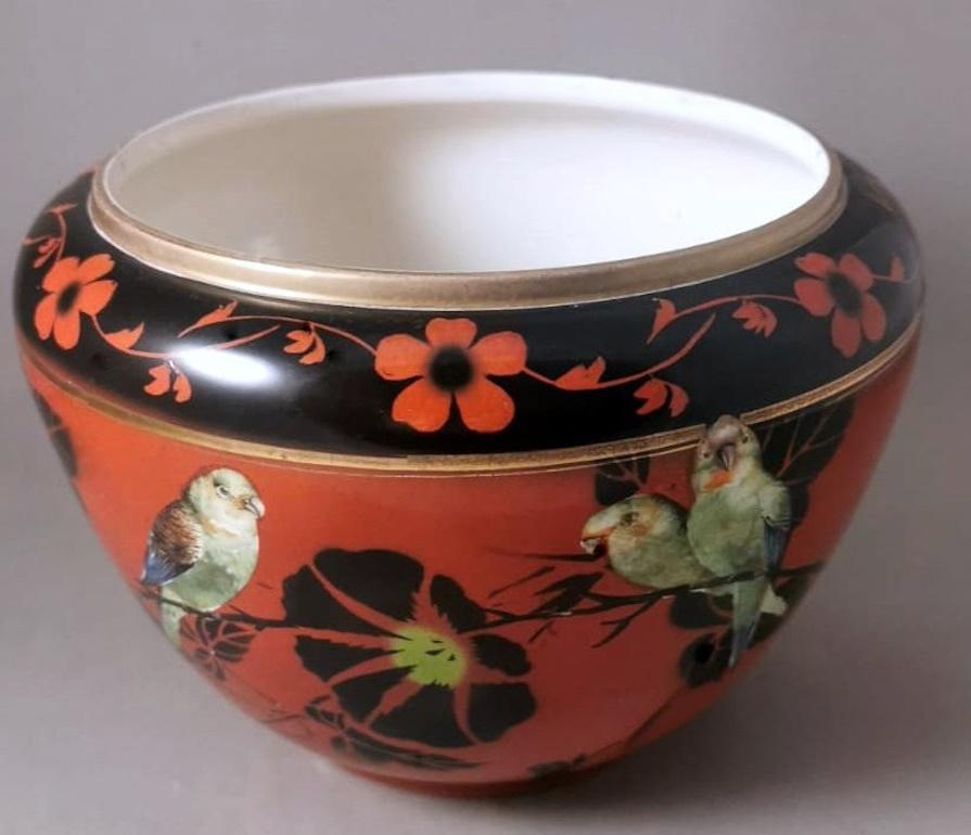 Late Victorian Gibson & Sons English Colored And Painted Earthenware Cachepot For Sale