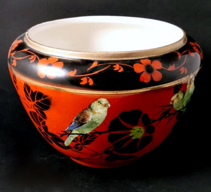 Hand-Crafted Gibson & Sons English Colored And Painted Earthenware Cachepot For Sale