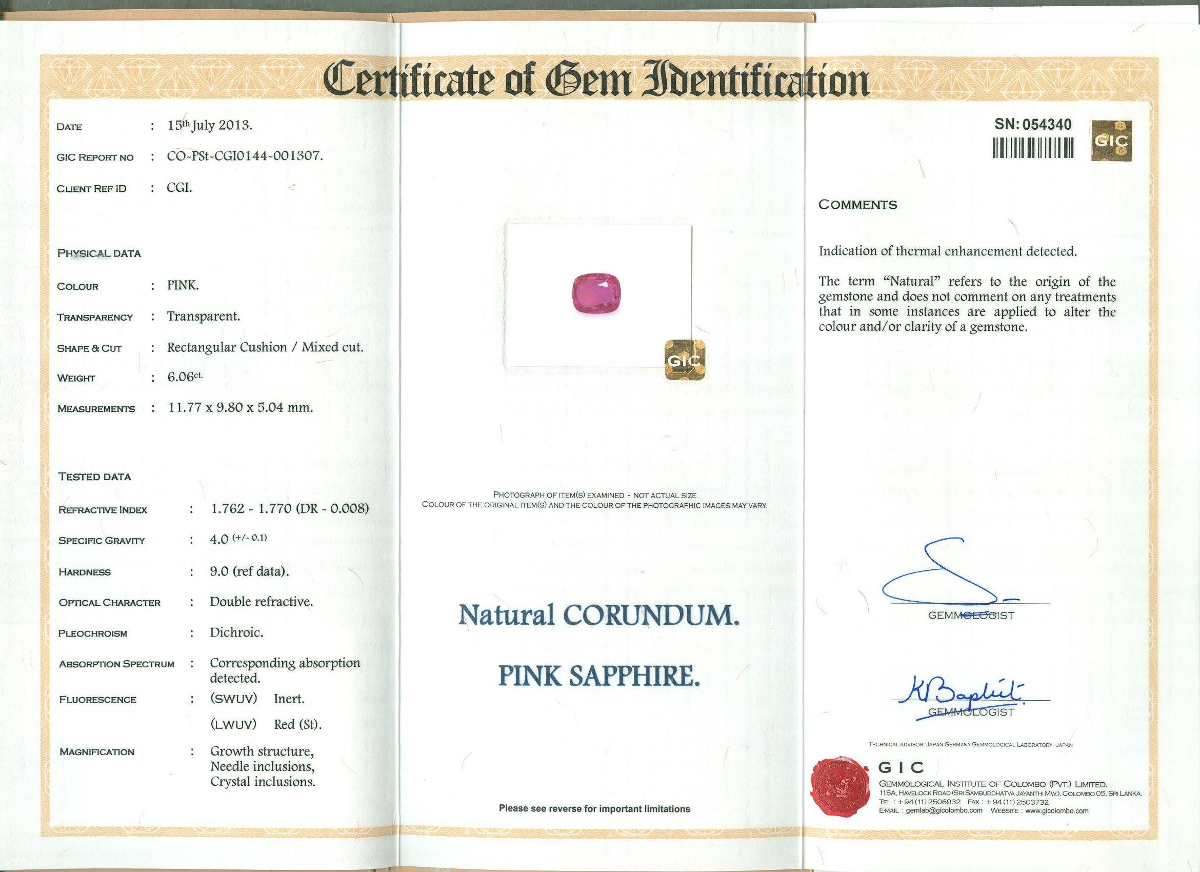 GIC Certified 6.06 Carat Cushion Pink Sapphire & Diamond Cocktail Ring In 18K  Damen