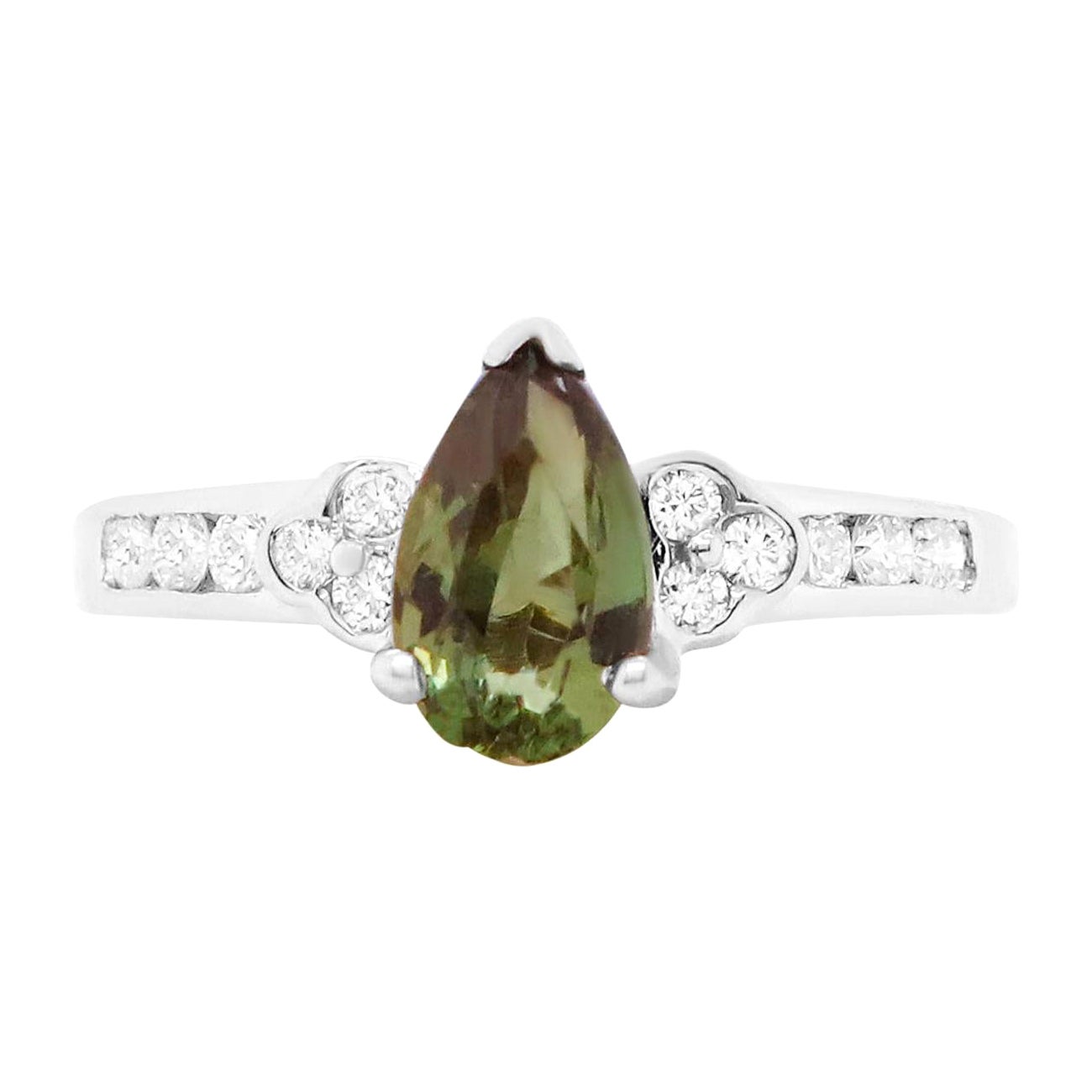 GIC Certificado Alejandrita Natural Color Cambiante Anillo de Diamantes 18K Oro Blanco