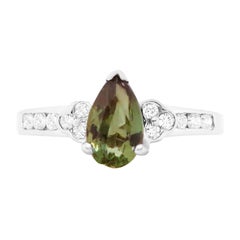GIC Certificado Alejandrita Natural Color Cambiante Anillo de Diamantes 18K Oro Blanco