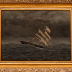 Antique Oil on Canvas Marine Sailing Ship Painting Stormy Sea California 1865