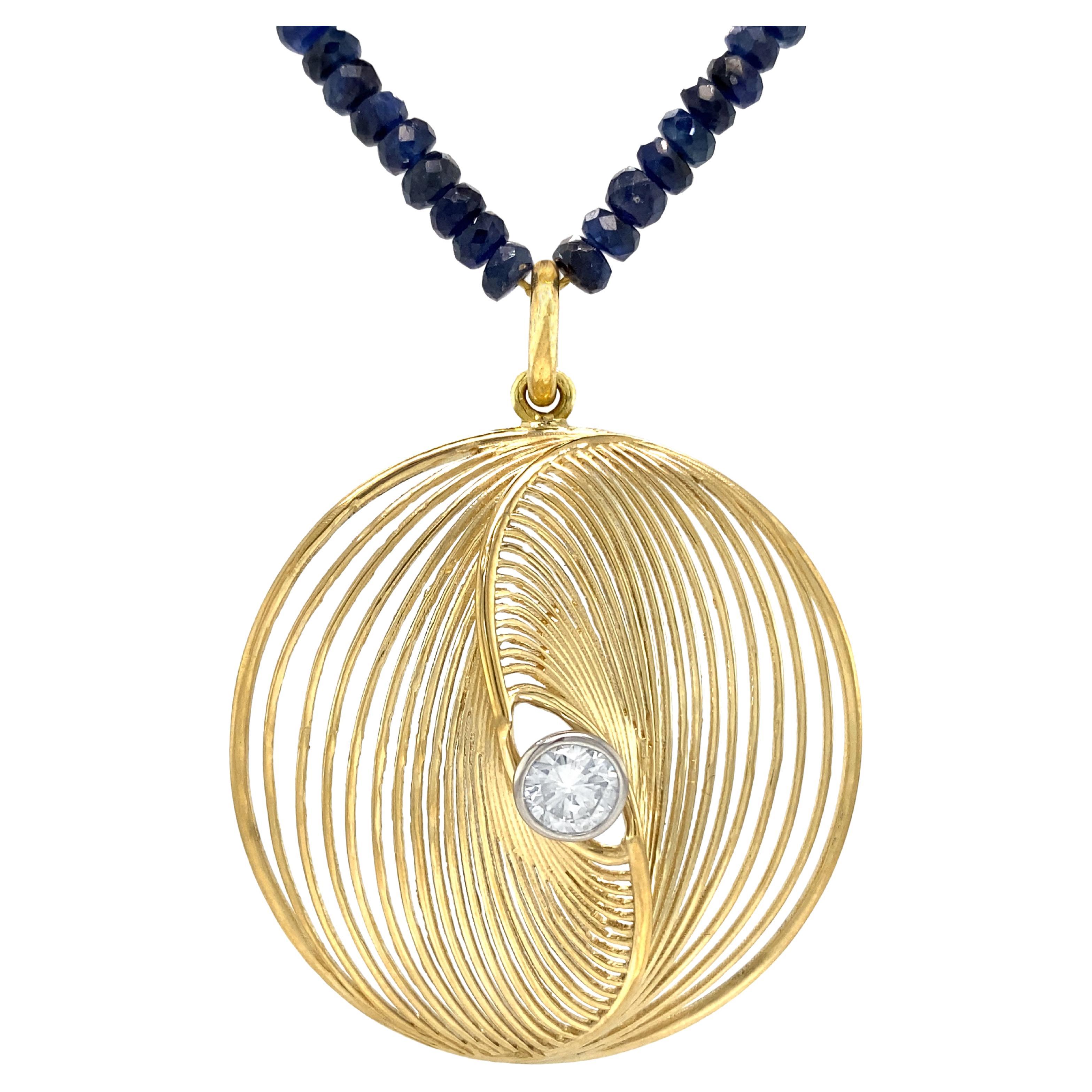 "Gidi Swirl" Pendant with D-VS2 0.66 Carat Diamond in 18K Gold on Sapphire Chain
