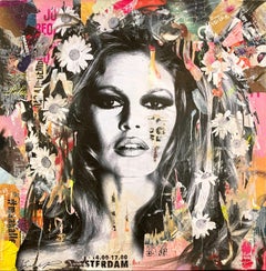 "Bardot" Pop Art Street Posters Décollage Painting on Canvas of Brigitte Bardot
