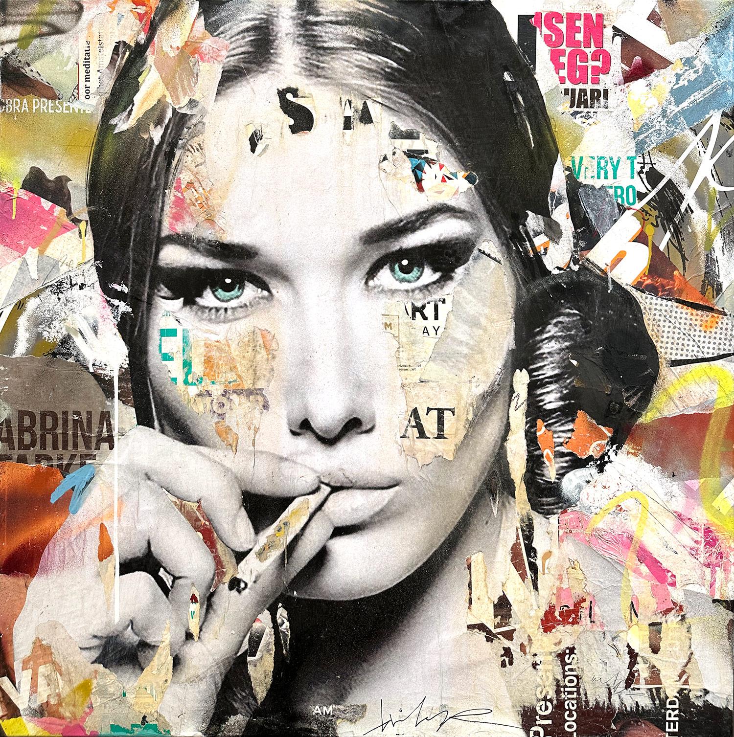 Gieler Abstract Painting – "Carla Is Smokin' Hot" Carla Bruni Colorful Pop Art Portrait Painting on Canvas