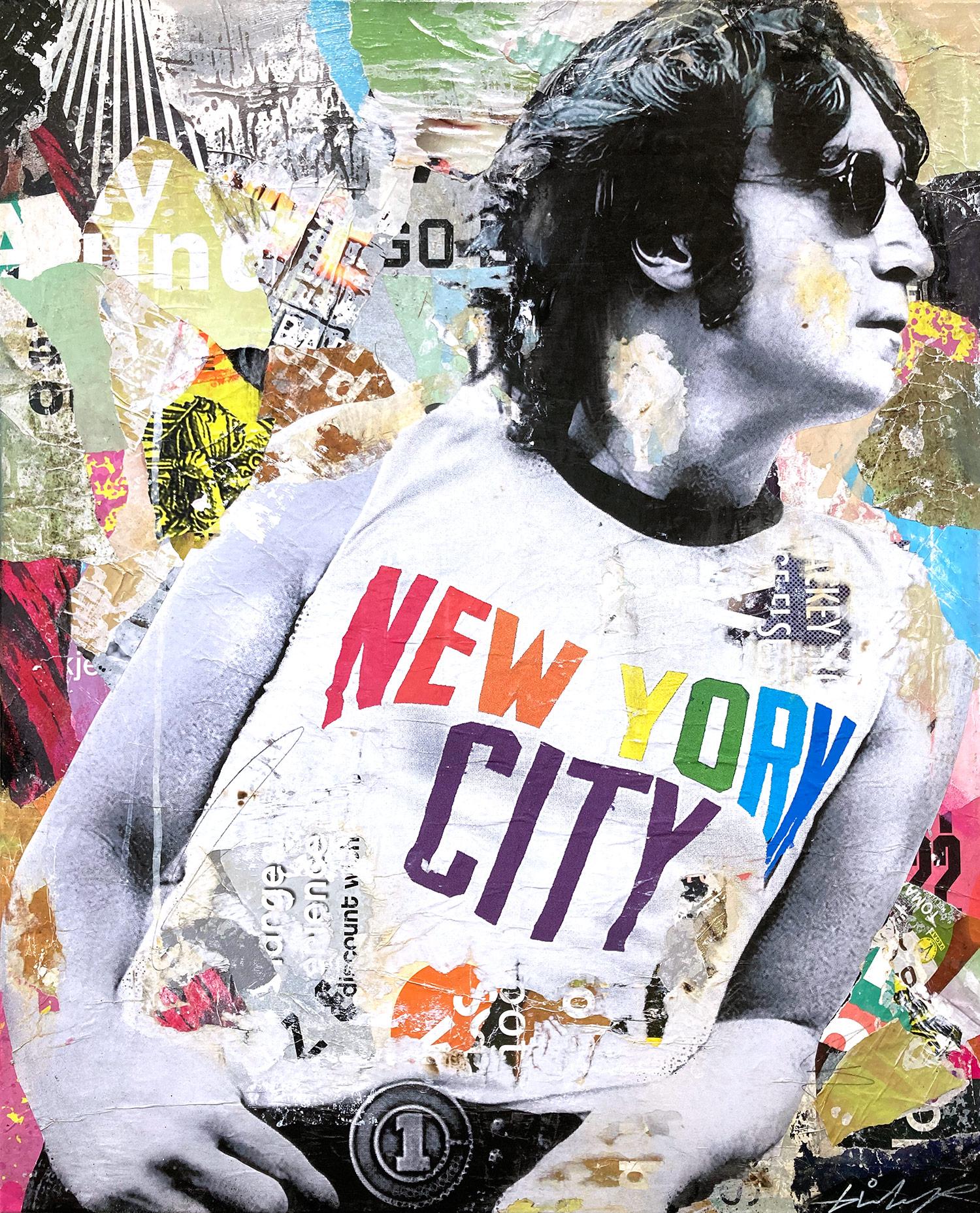 "City Boy" John Lennon NYC Pop Art Street Art Décollage Pintura Técnica mixta