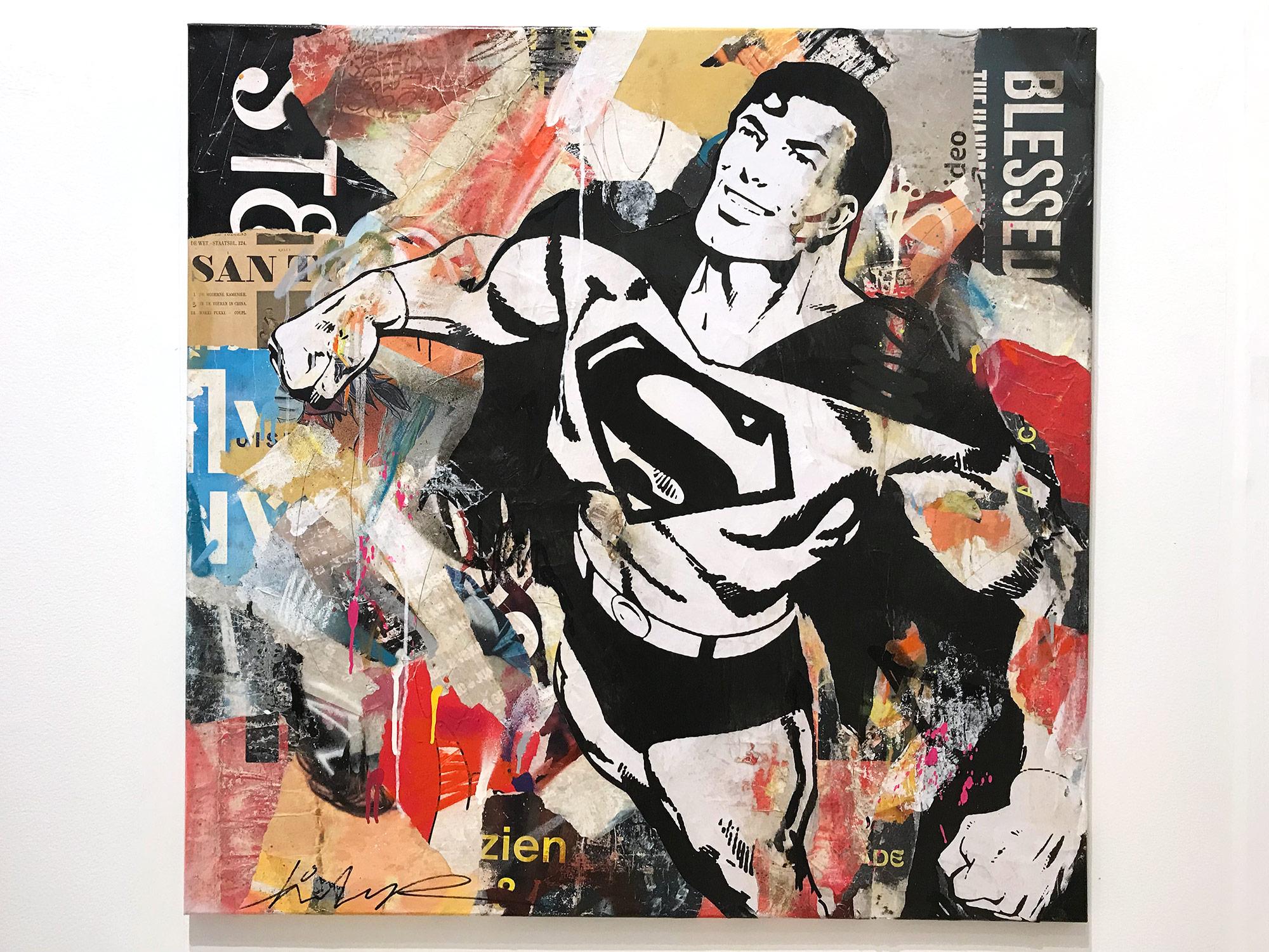 Portrait Pop Art de Superman « Flying For Justice », peinture d'art urbain colorée en vente 6