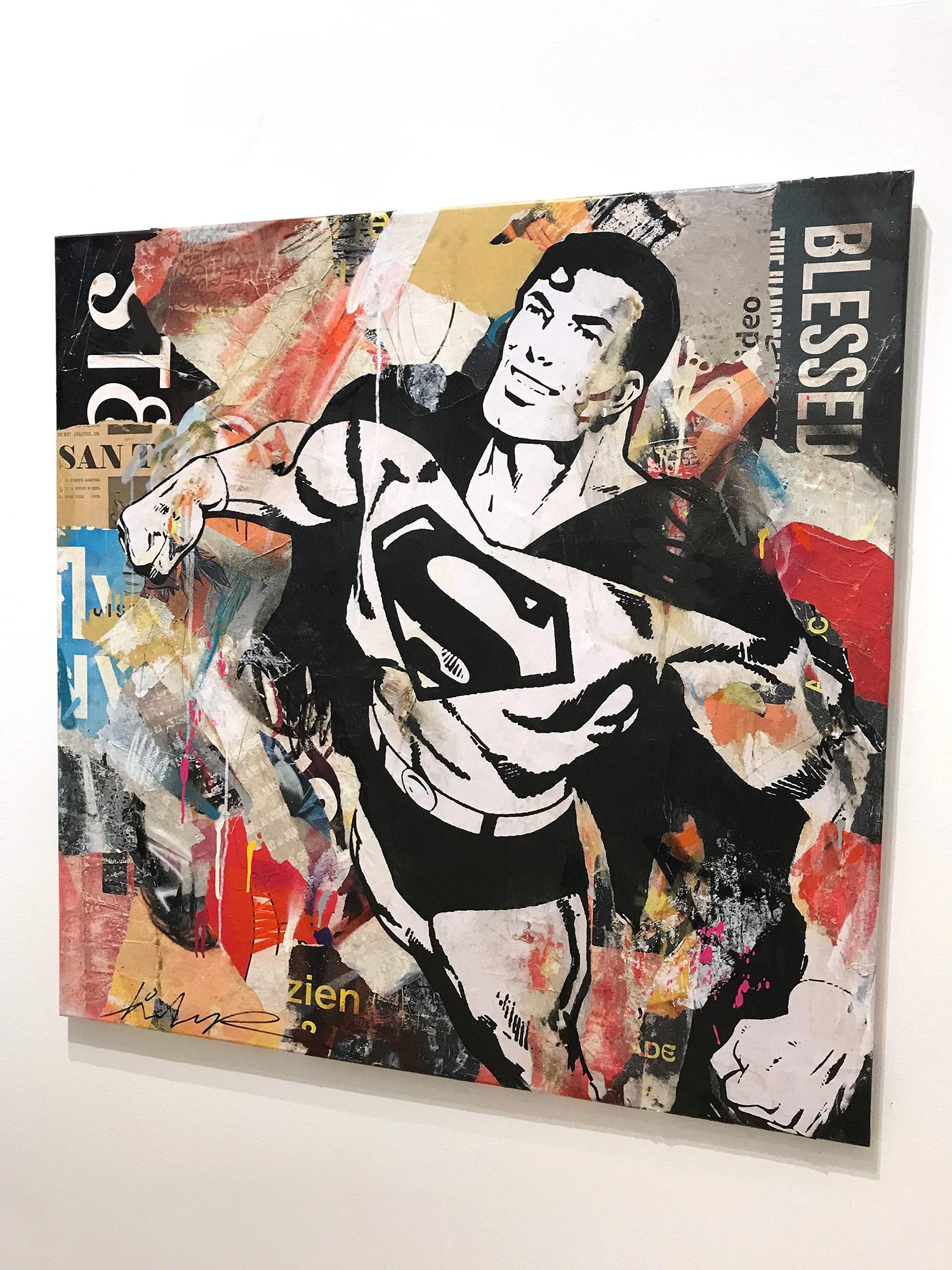 Portrait Pop Art de Superman « Flying For Justice », peinture d'art urbain colorée en vente 7