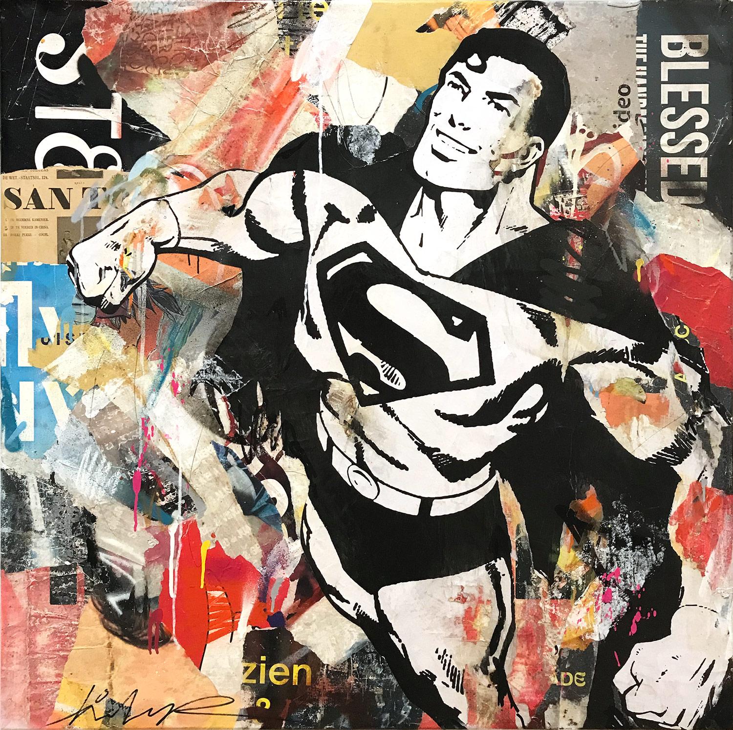 "Flying For Justice" Pop Art Portrait of Superman Colorful Street Art Painting