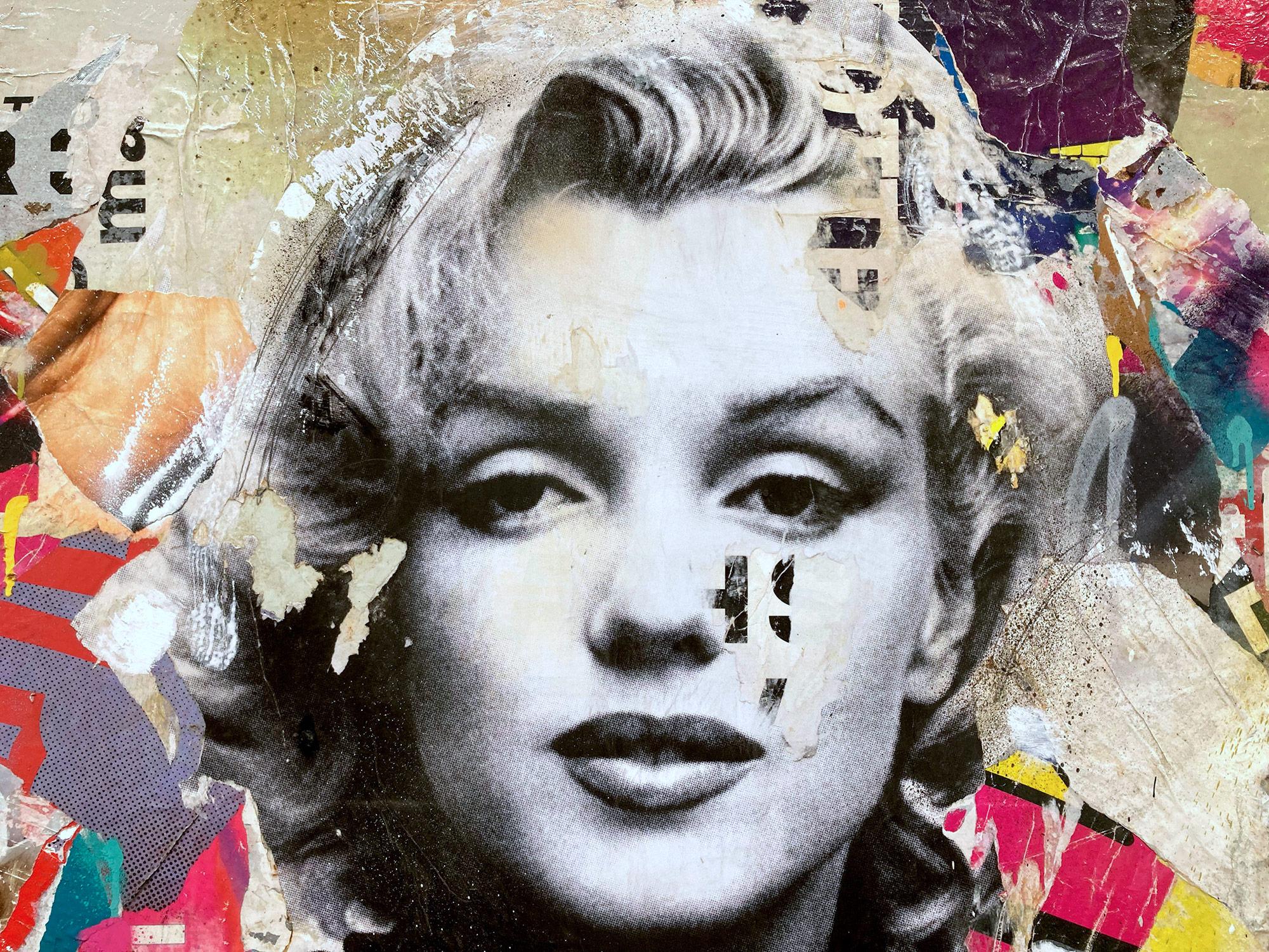 „I Defy Gravity“ Marilyn Monroe Porträt Pop Art Street Art Buntes Gemälde – Painting von Gieler