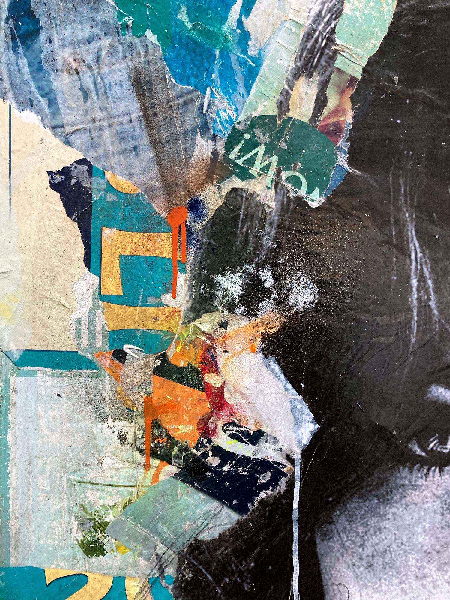 This piece depicts famous English actress Jacqueline Bisset. Done with beautiful expressive colors and a distinctive street art design, this piece pops with energy and romantic beauty. Its composition and bold collage make a wonderful statement and