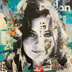 "Jacqueline Bisset" Pop Art Street Art Décollage Peinture Mixte Portrait 