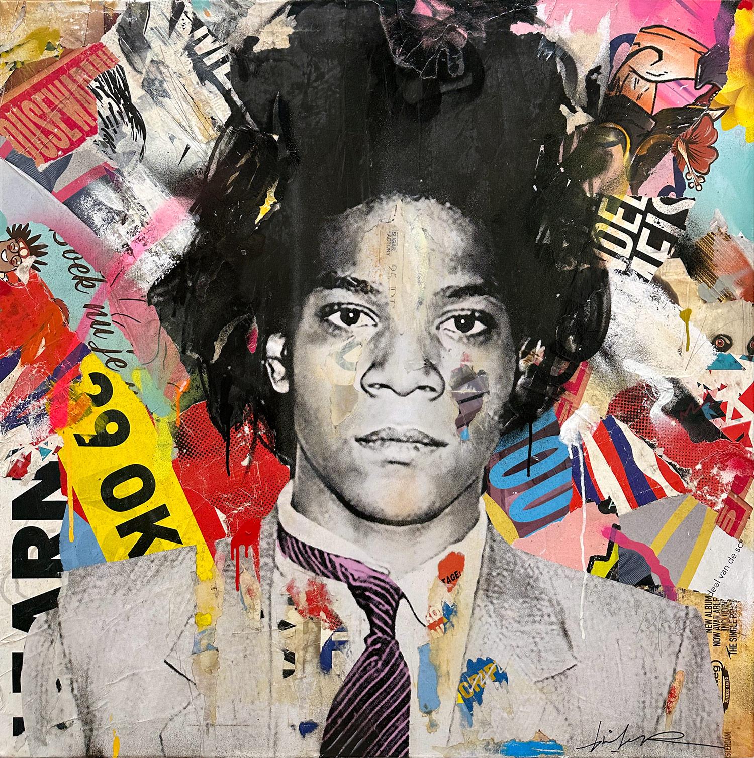 Gieler Portrait Painting - "Jean Michel" Basquiat Colorful Pop Art Portrait Mixed Media Painting on Canvas