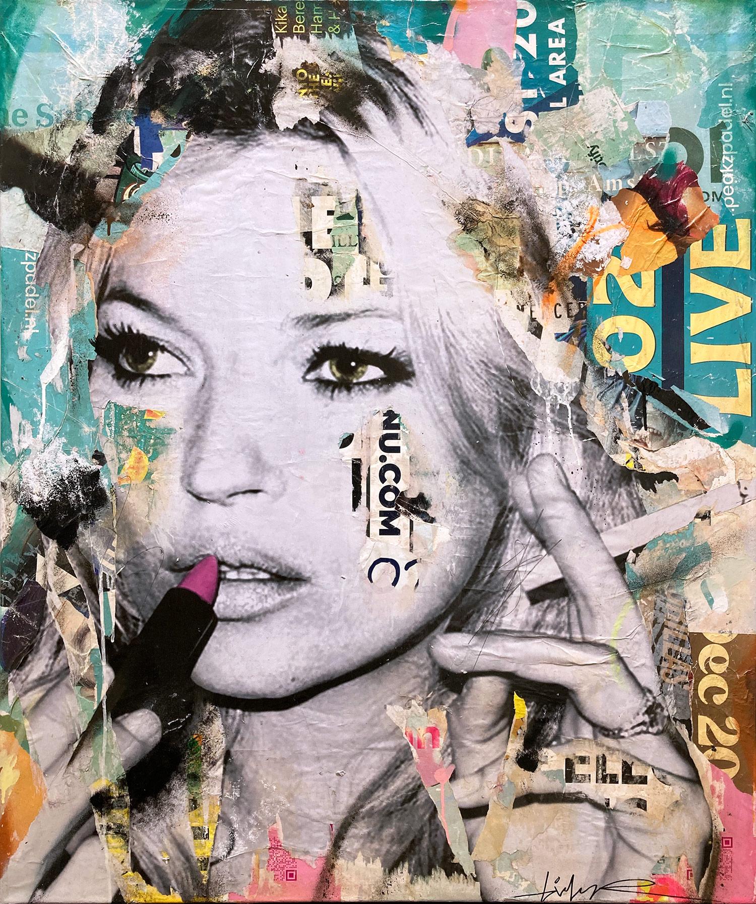 "Multitasking" Pop Art Street Posters Décollage Painting on Canvas of Kate Moss