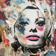 "Sophia Loren Portrait":: Affiche de rue Pop Art:: Peinture d'collage sur toile