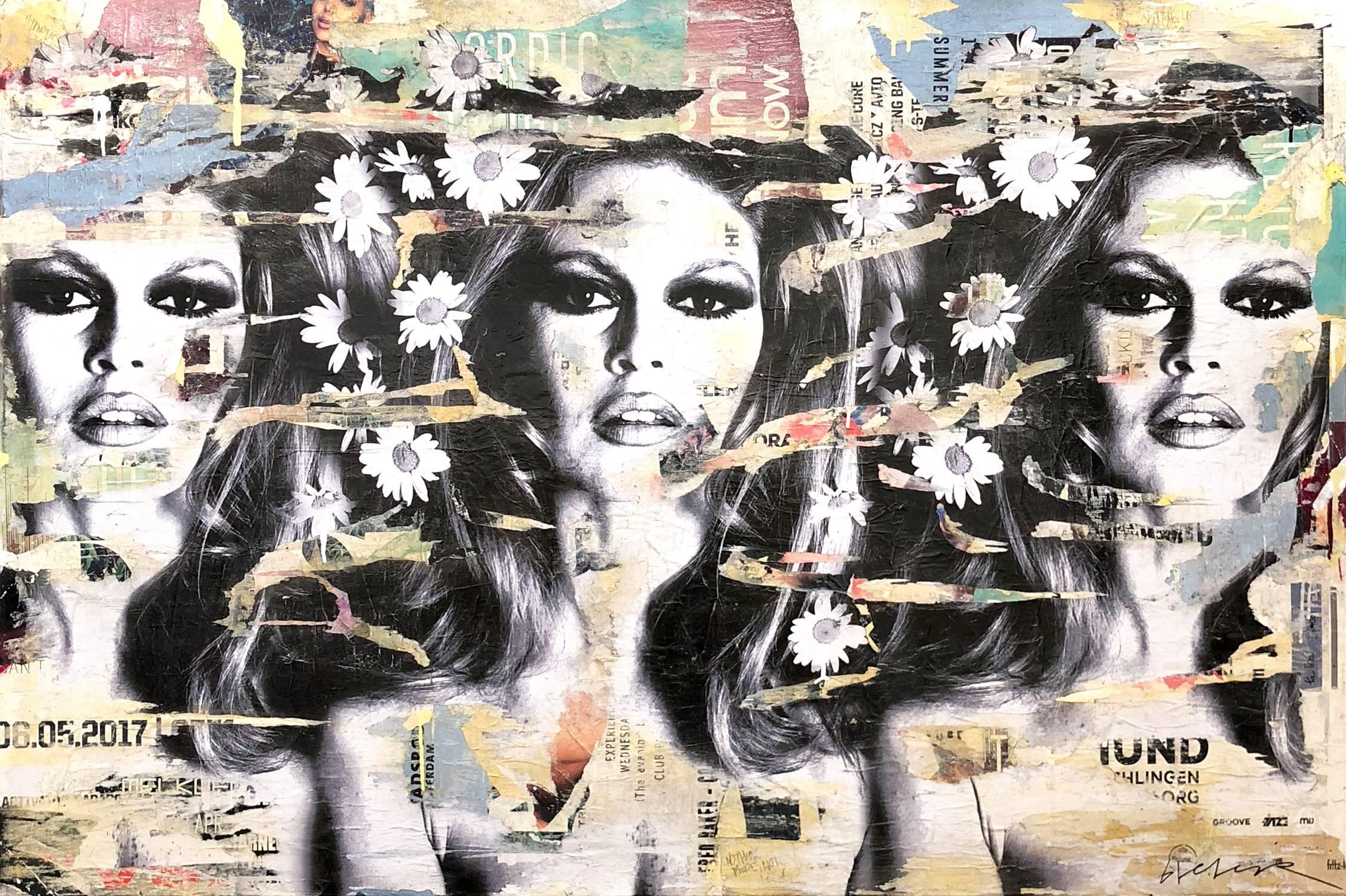 Gieler Abstract Painting - "We're Your Friends" Portrait of Brigitte Bardot Pop Art Street Art Painting