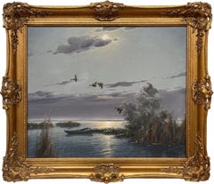 Stockenten im Flug Seelandschaft Sonnenuntergang von niederländischen Malern des 20