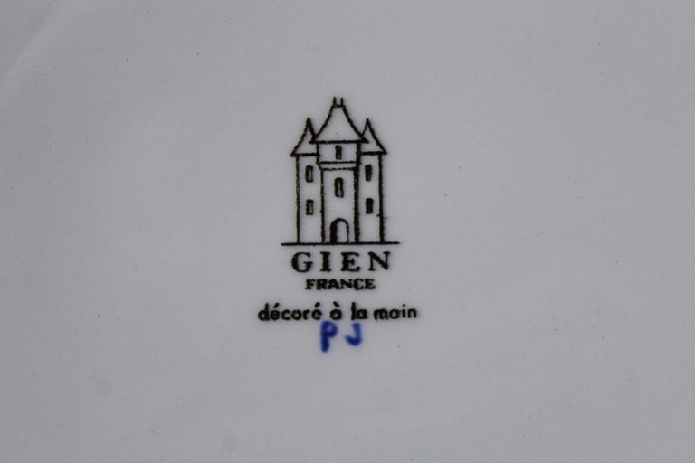 Gien Faience Decorative Plate Hand Painted in Dark Blue and Yellow For