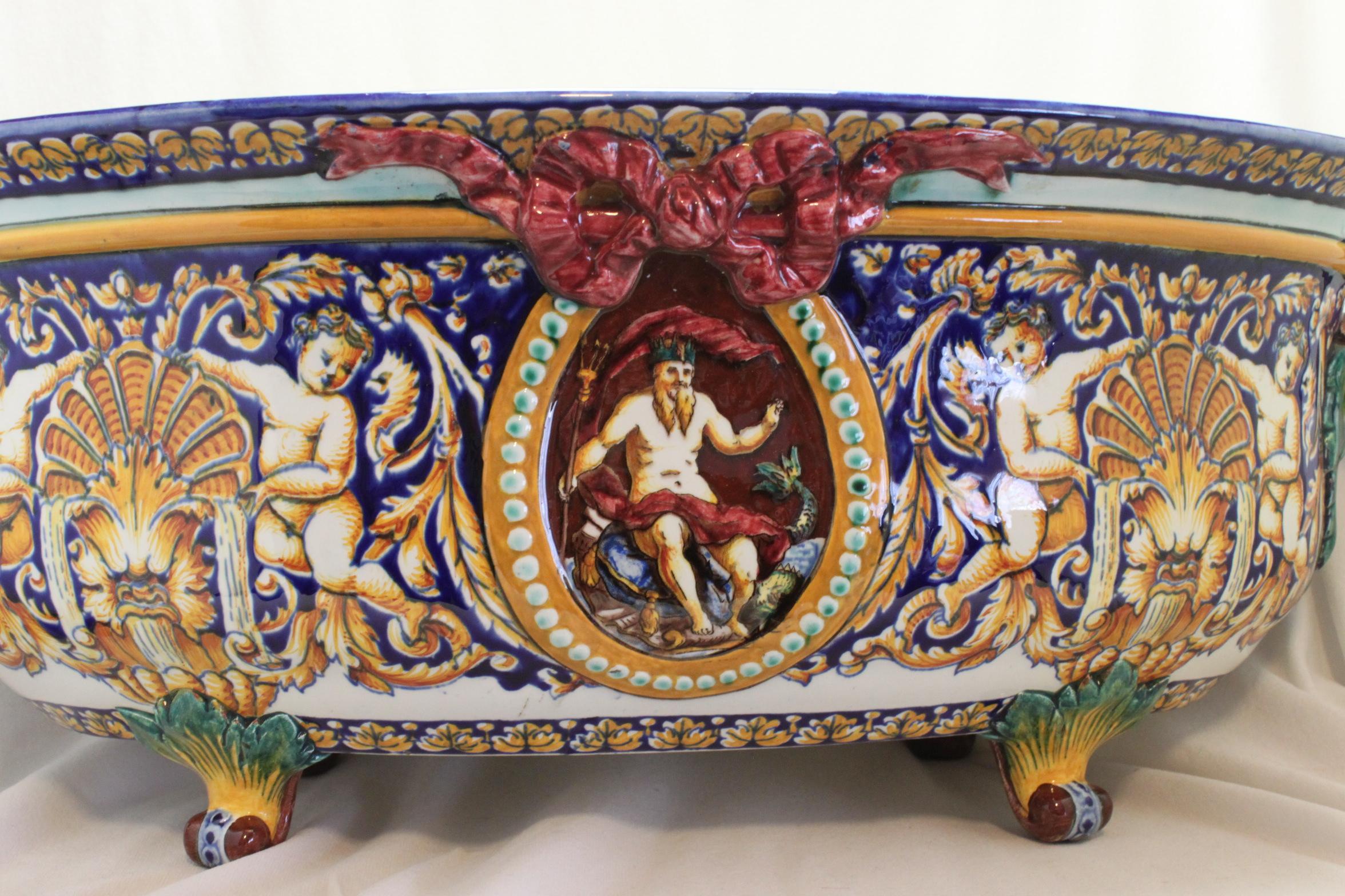 Late 19th Century Gien Faience Jardiniere For Sale