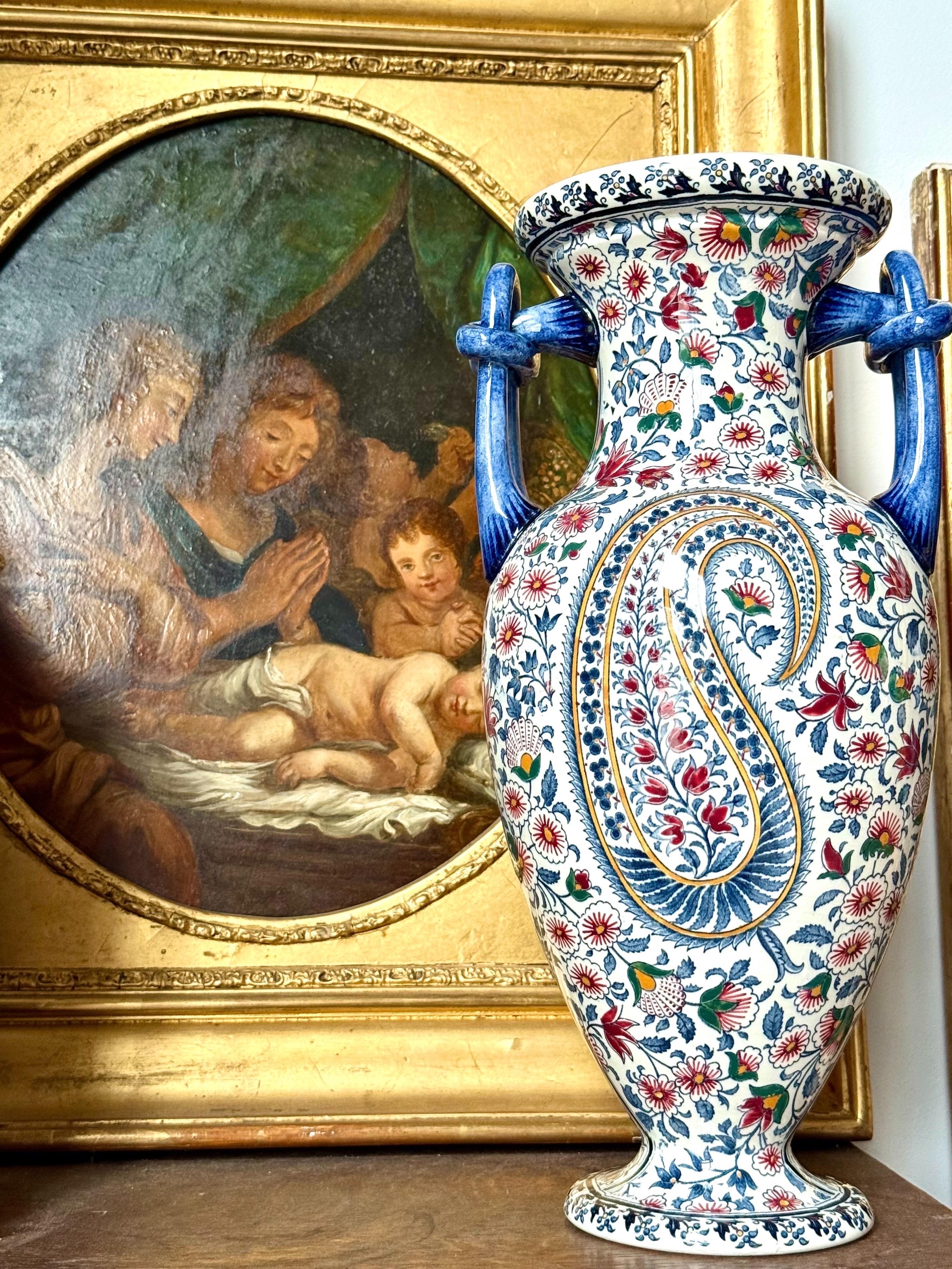 Smaltato Vaso di faience Gien, motivo 