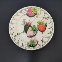 Gien “Fraises en Folie” Set of 6 Hand-Painted Porcelain Plates, France 1985