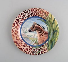 Gien, France, Two Savane Porcelain Plates with Hand-Painted Zebras