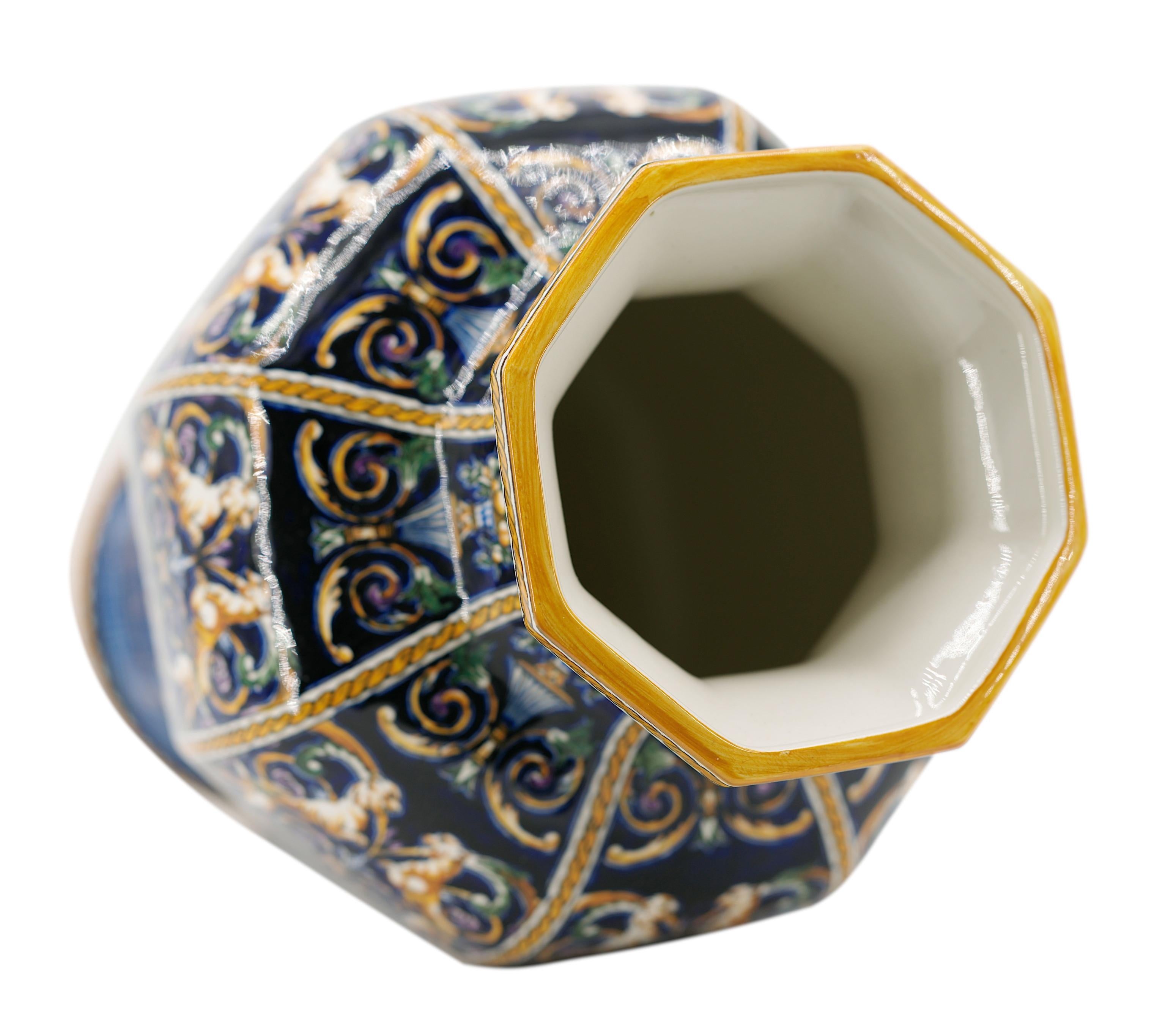 GIEN French Baluster Vase with Renaissance Majolica Decor, 1970s For Sale 1