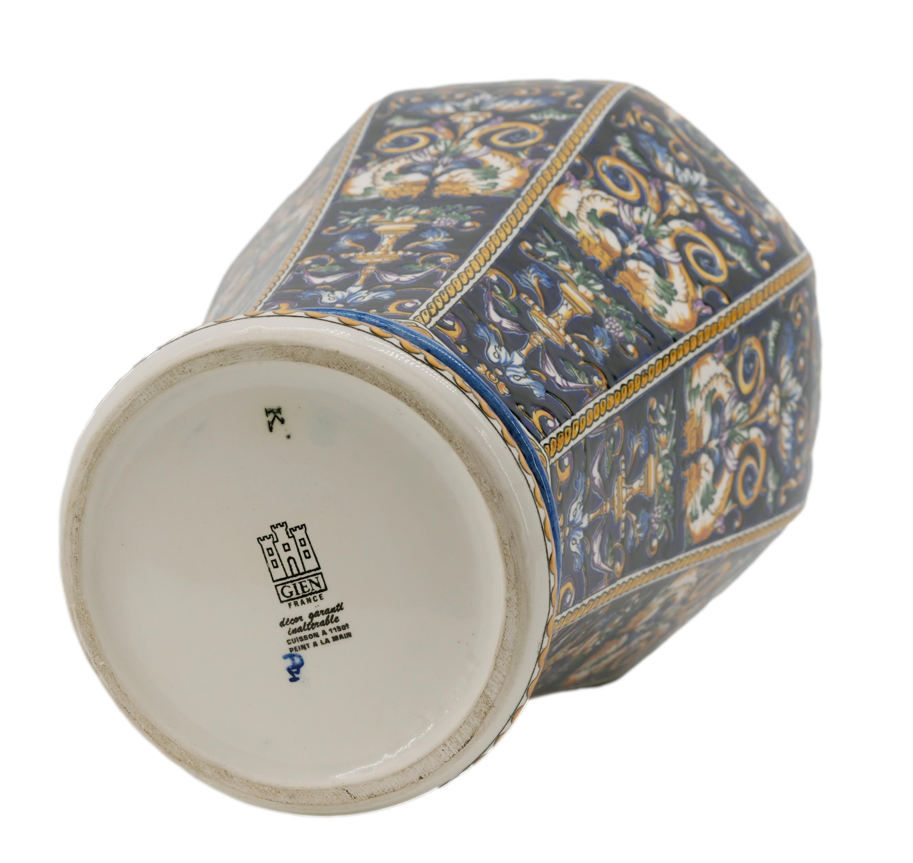 GIEN French Baluster Vase with Renaissance Majolica Decor, 1970s For Sale 2