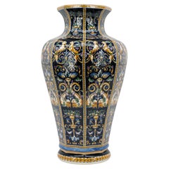GIEN French Baluster Vase with Renaissance Majolica Decor, 1970s