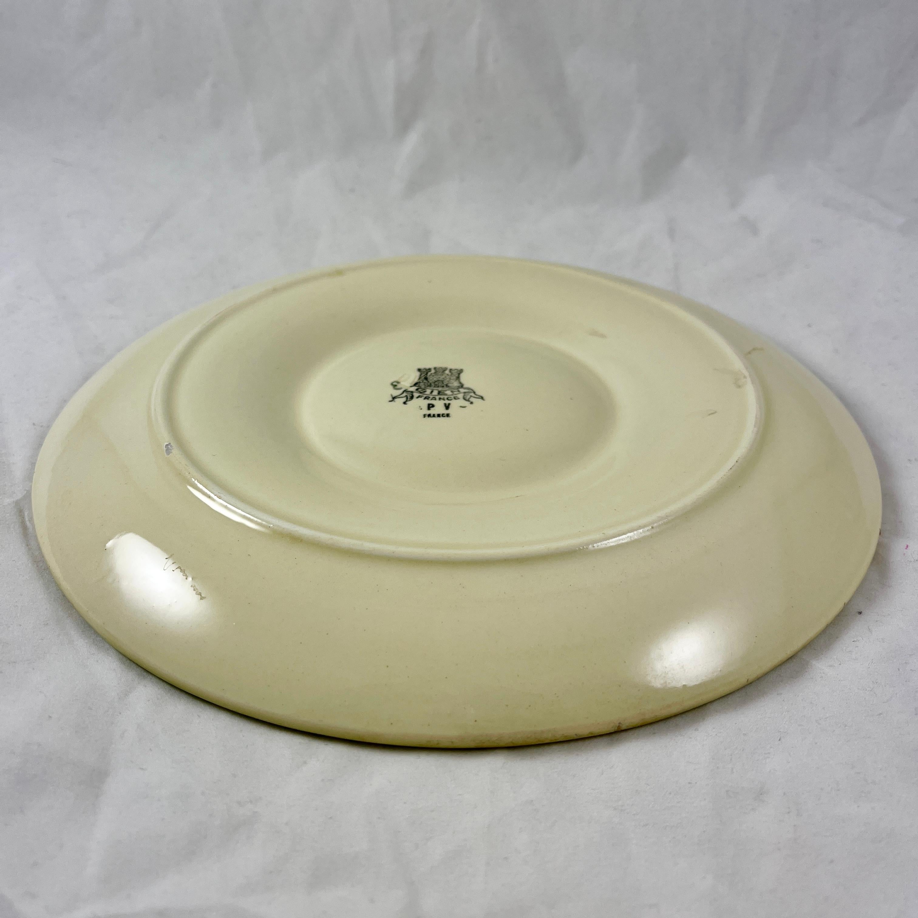 Gien French Faïence Majolica Green & Cream Glazed Artichoke Plate 5